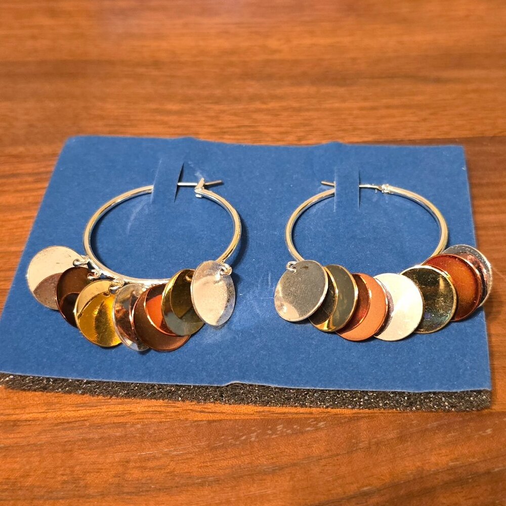 Tri Tone Dangling Hoop Earrings